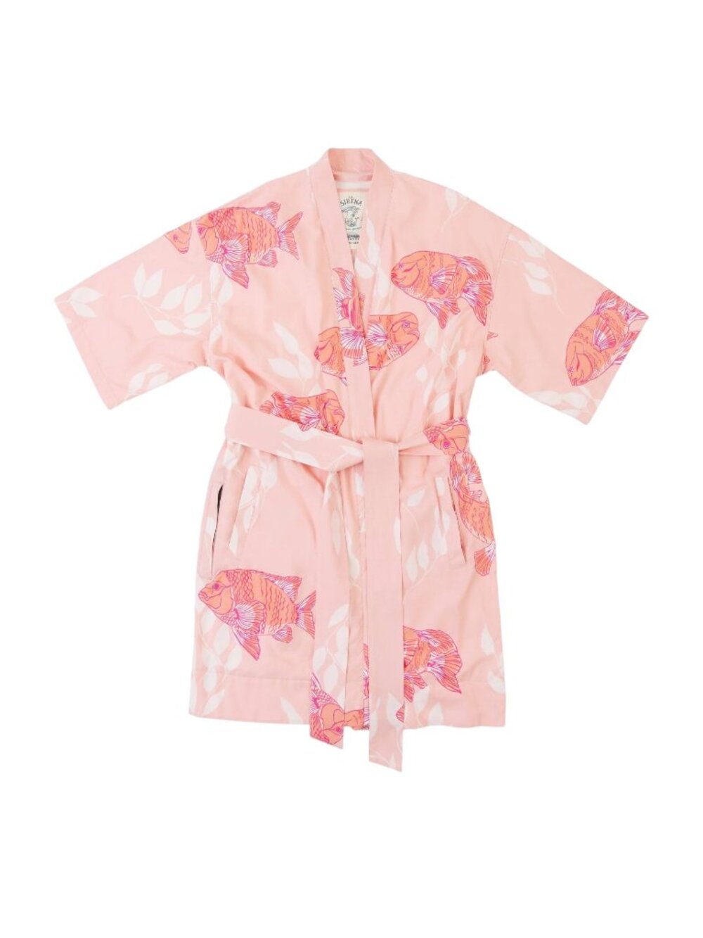 California Cowboy La Sirena Pink Garibaldi Fish Print Terry-Lined Robe - XS/S